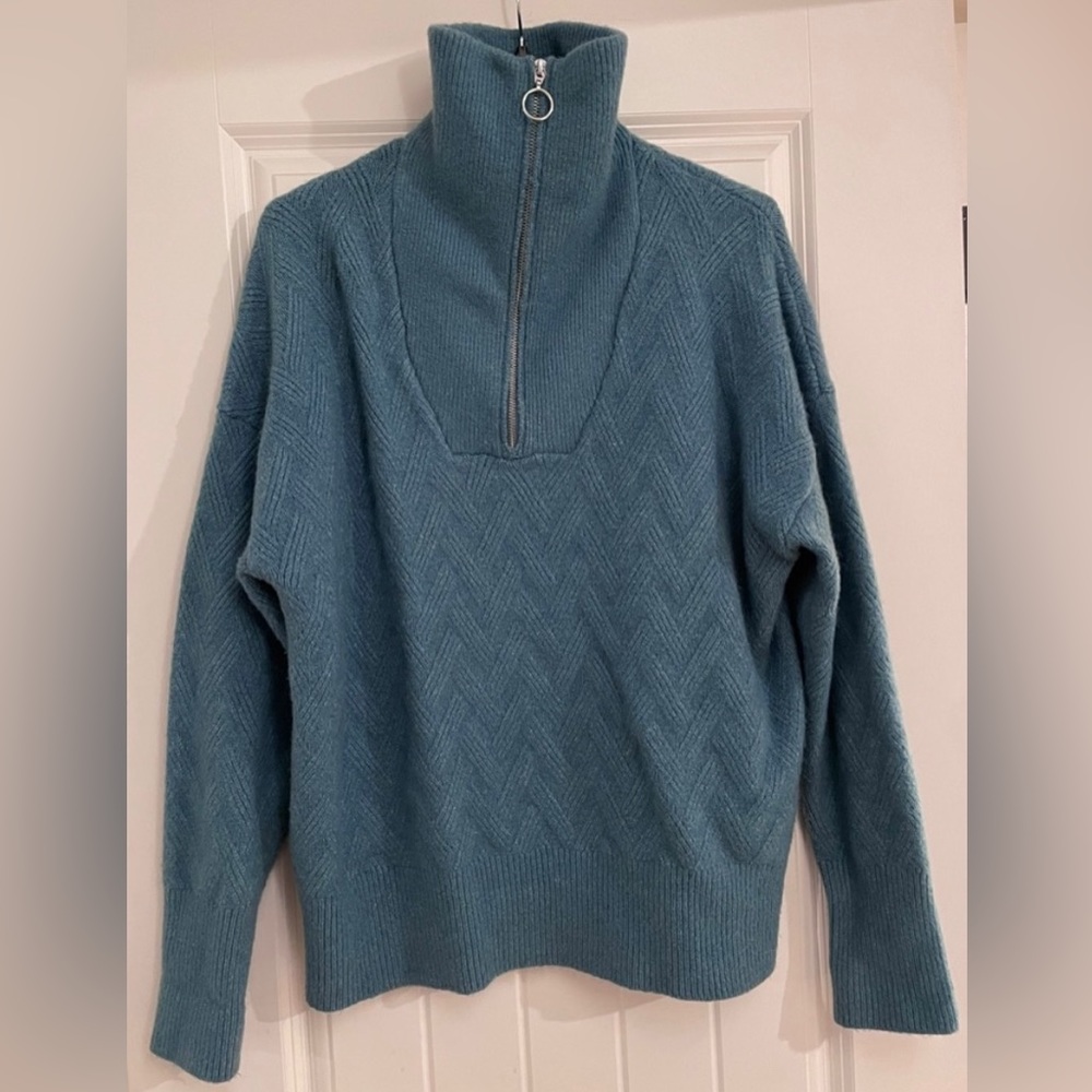 Rachel Zoe Zip Knit Sweater Blue Size Medium